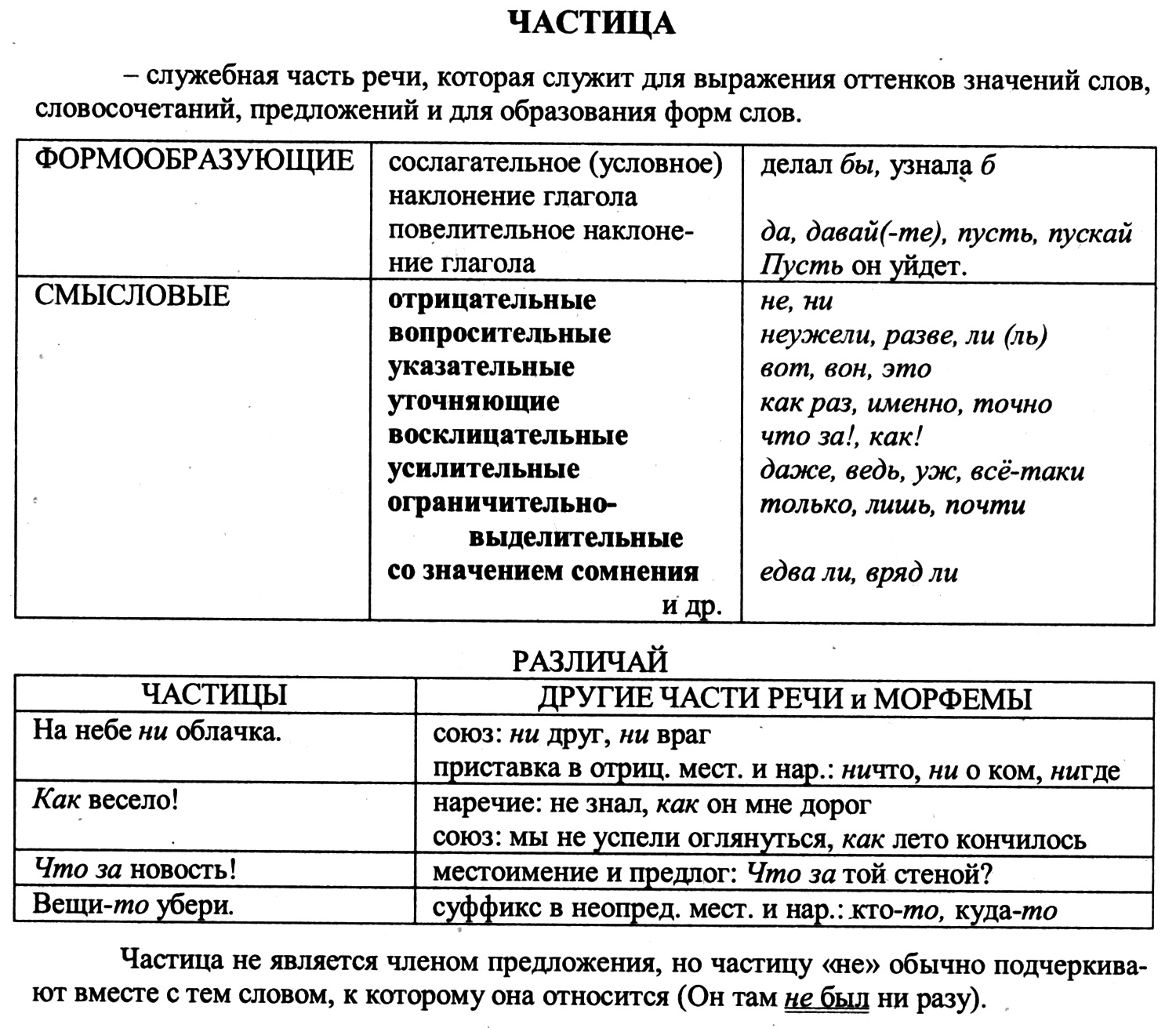 Служебные части речи в русском языке таблица ЕГЭ